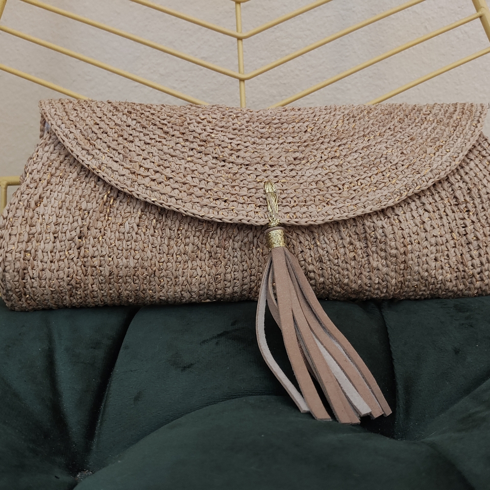 Tommy Bahama Woven Tan Clutch with Tassel